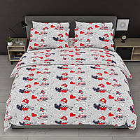 Новогоднее постельное белье Мишка Тедди полуторное из Бязи Gold хлопковое с новогодним принтом на сером 150*220  Черешенка