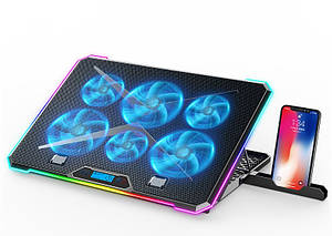 Підставка охолоджуюча для ноутбука до 17" IceCoorel K15 Laptop Stand Blue RGB LED зі зміною нахилу чорна