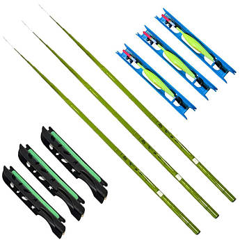 Набір махових вудилищ для рибалки Jocker Pole 3 шт, мотовило 6,3 м, поплавок для ловлі карася