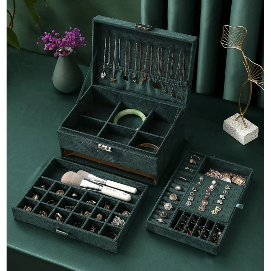 Елегантна зелена скринька для ювелірних виробів Soulima, з замком, багатофункціональна організація прикрас