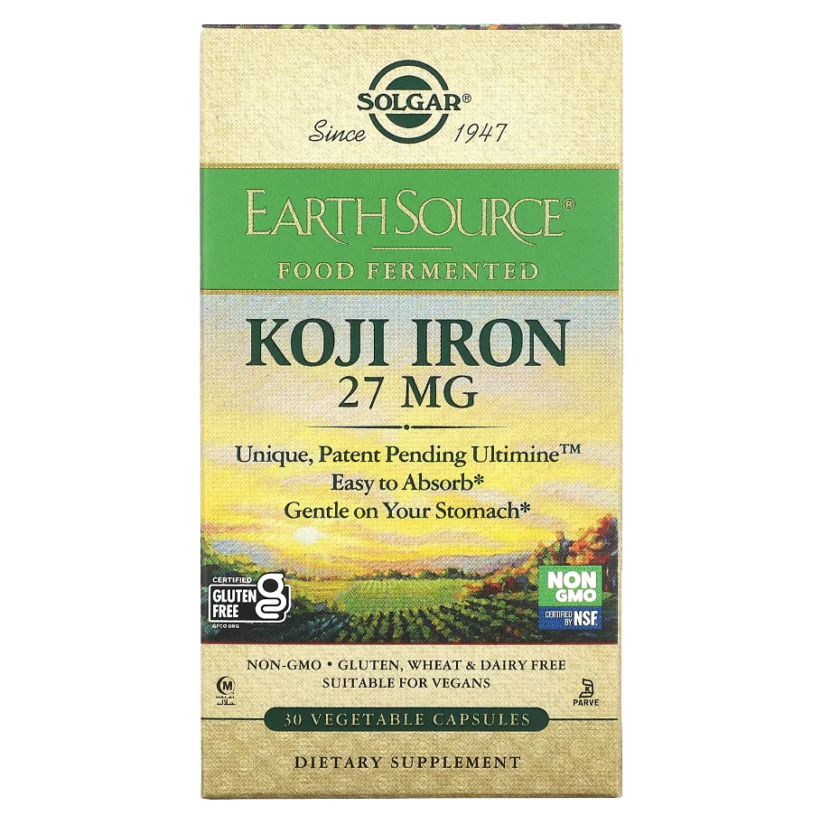 EarthSource Food Fermented Koji Iron Solgar 27 мг 30 капсул, фото 1