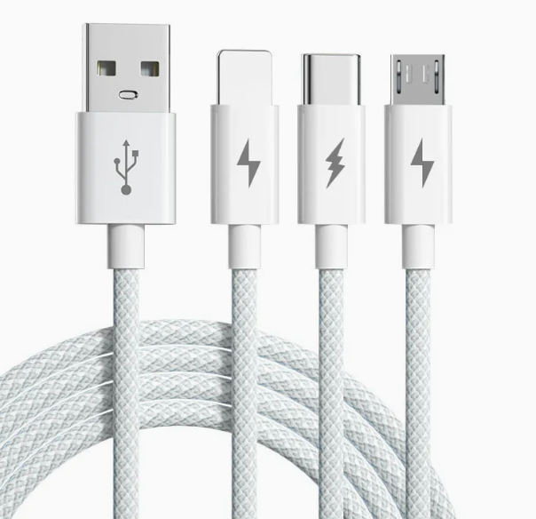 Кабель 3в1 USB-Type-C, micro USB, Lightning 1,2 м (білий)
