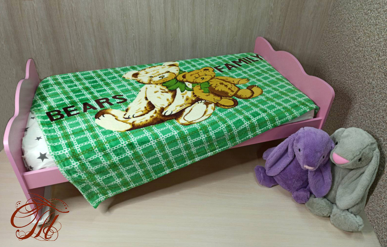 Плед із мікрофібри Ведмедики на зеленій клітині, фото 1