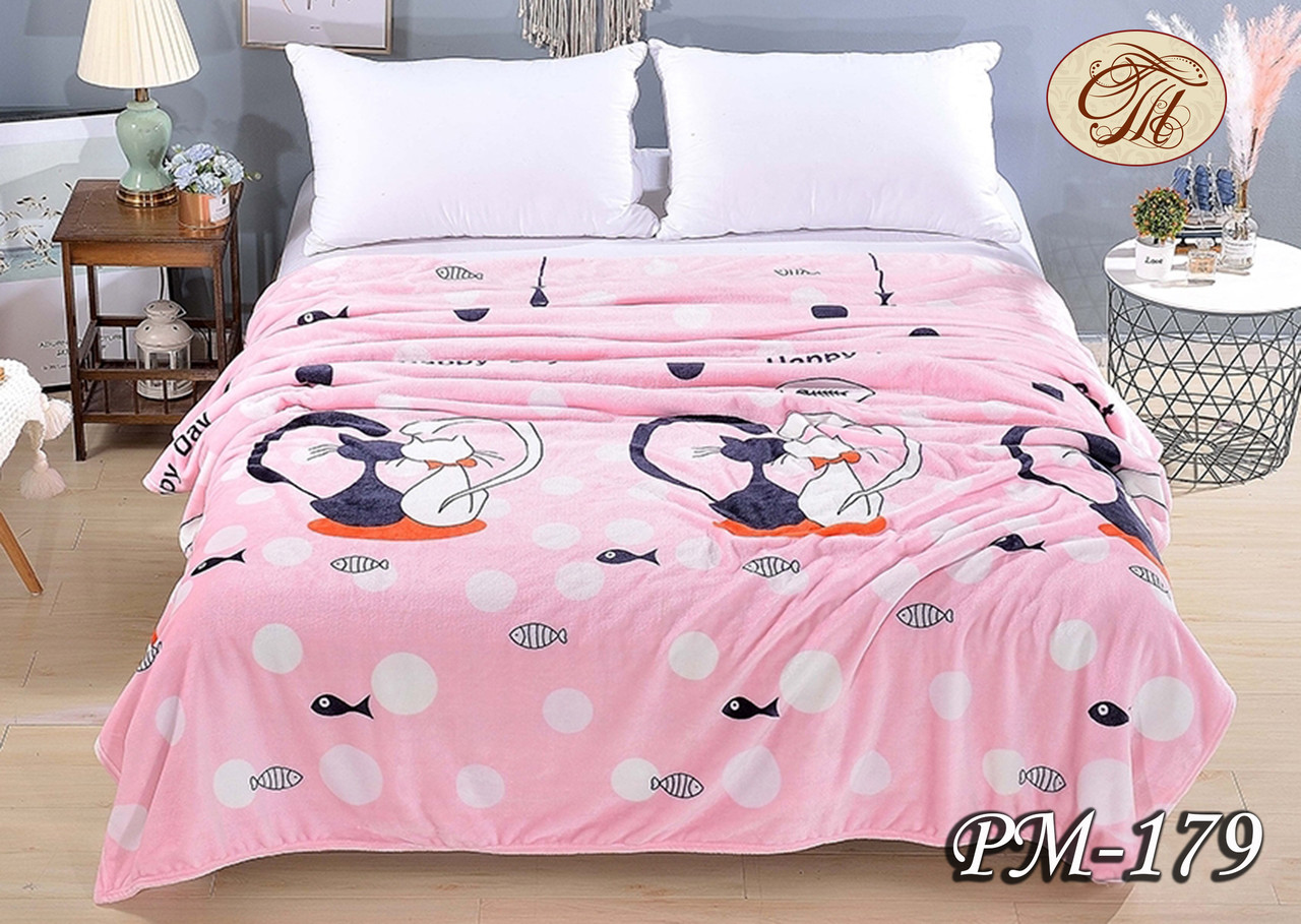 Плед з флісу Солодка парочка на рожевому (160х210), фото 1