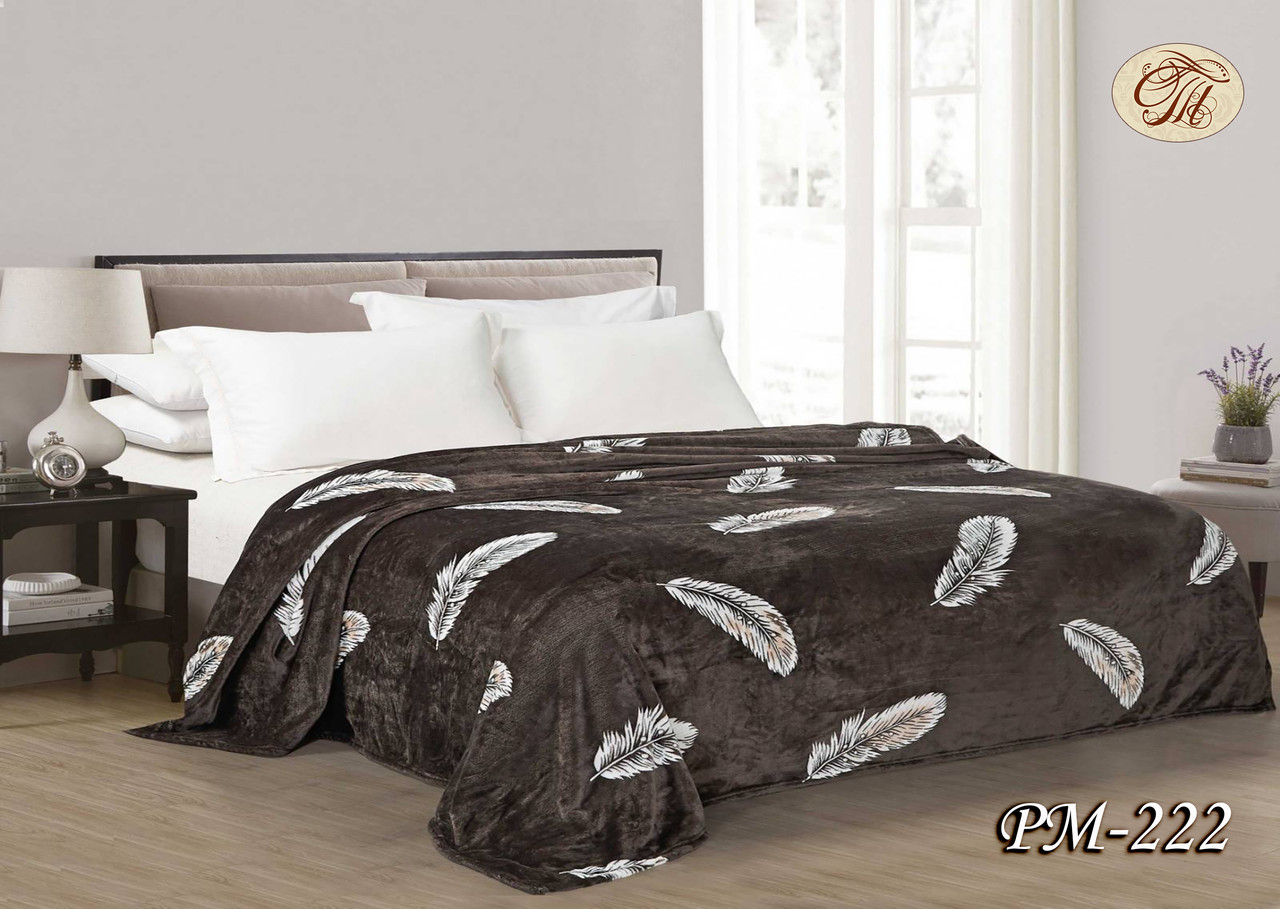 Плед з флісу Перо на шоколаді (160х210), фото 1