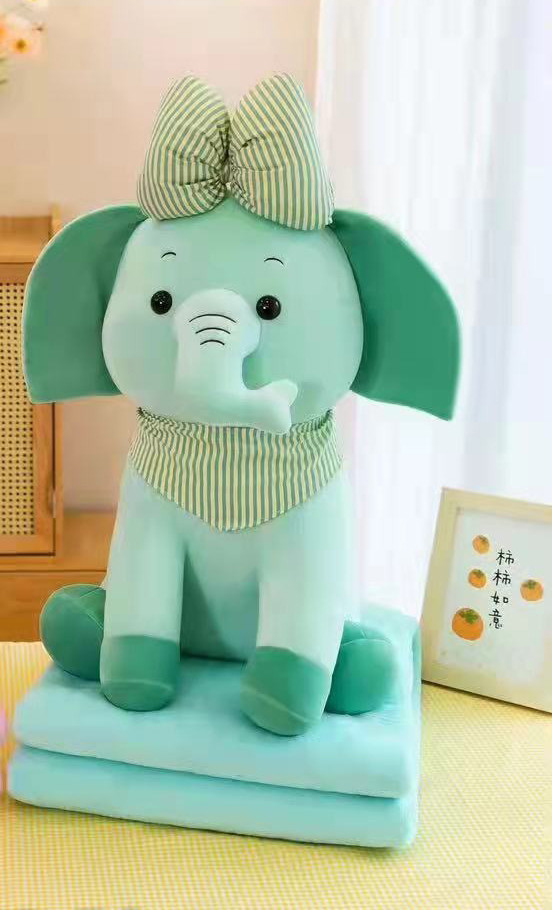 Плед - м'яка іграшка 3 в 1 (Слоник зелений з бантиком), фото 1