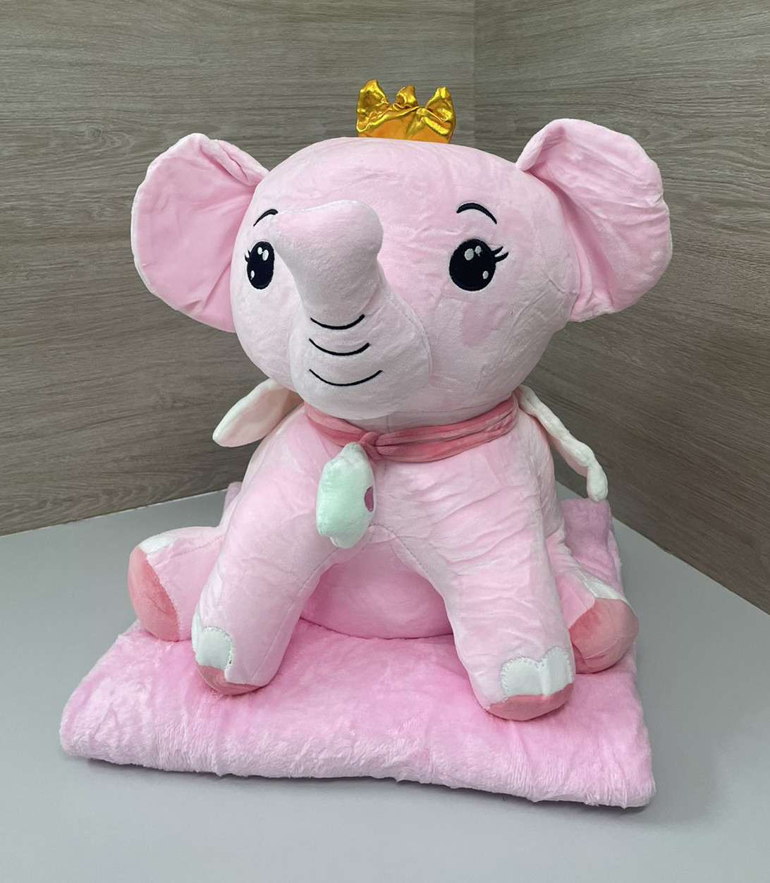 Плед - м'яка іграшка 3 в 1 (Слоник рожевий в короні), фото 1