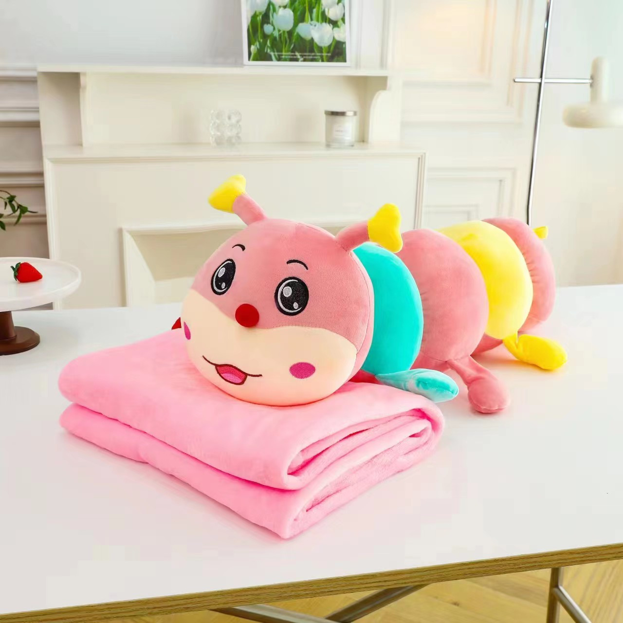 Плед - м'яка іграшка 3 в 1 (Гусениця рожева), фото 1