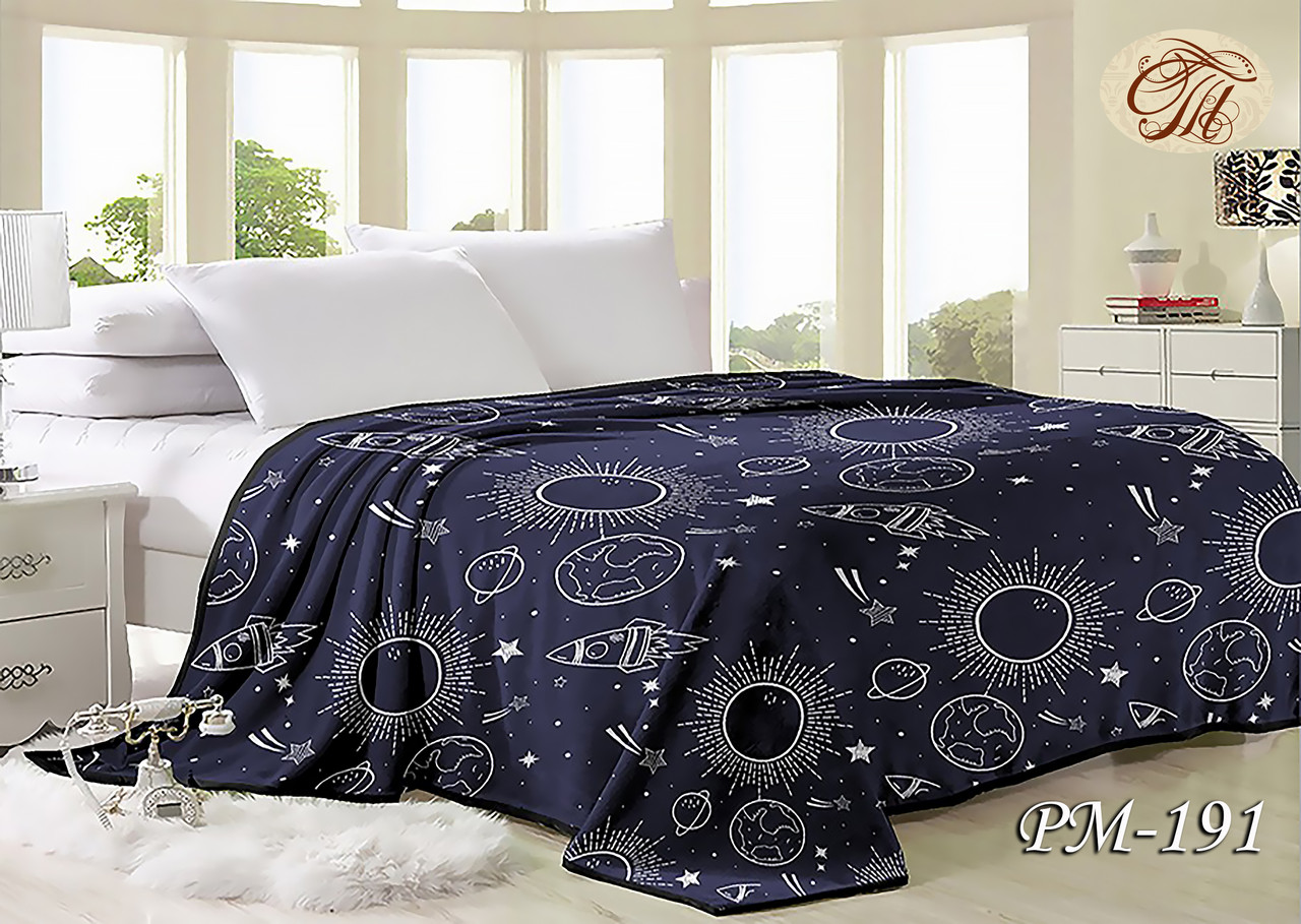 Плед з флісу Ракети та зірки на синьому (160х210), фото 1