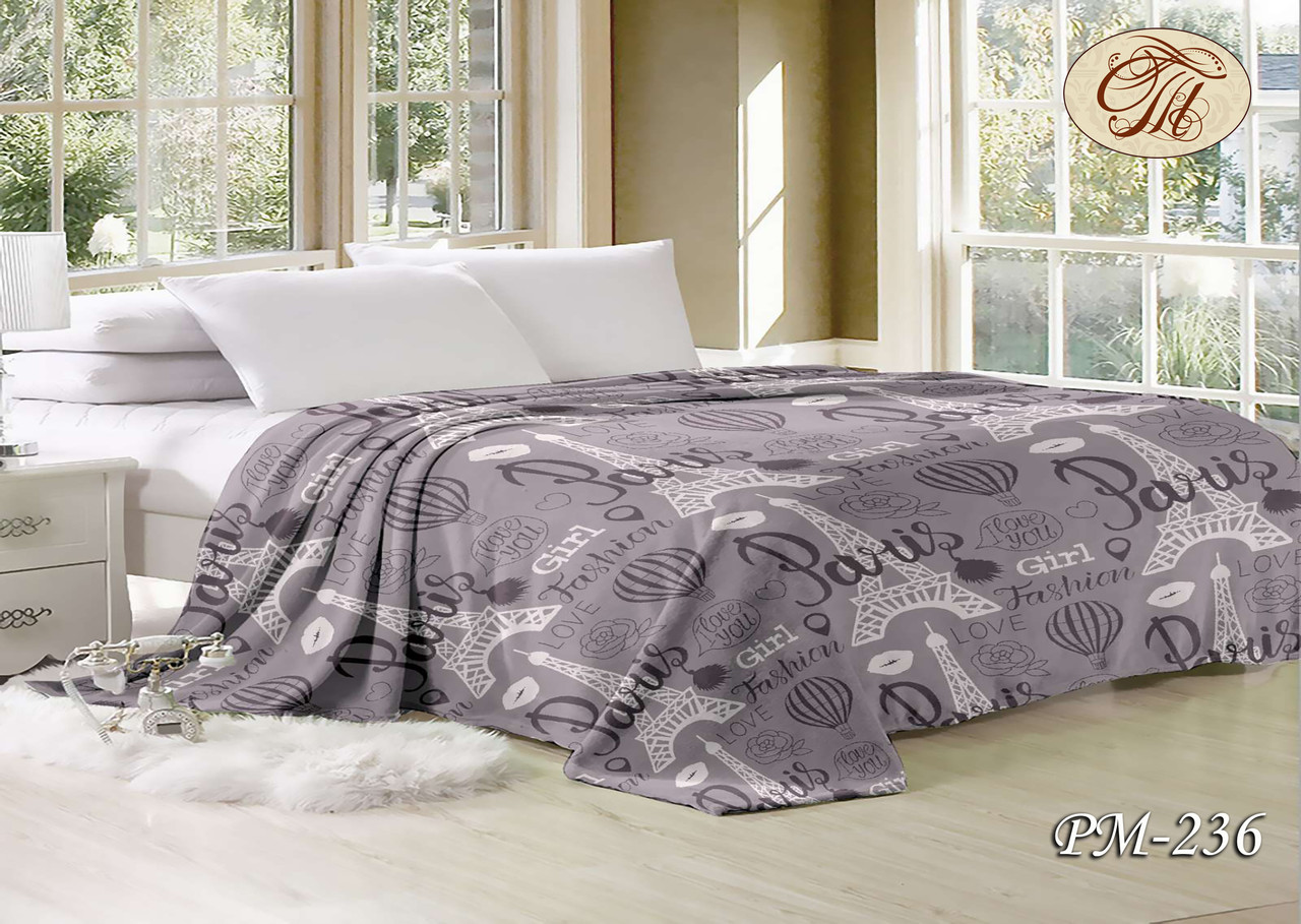 Плед із флісу Париж на сірому (200х220), фото 1