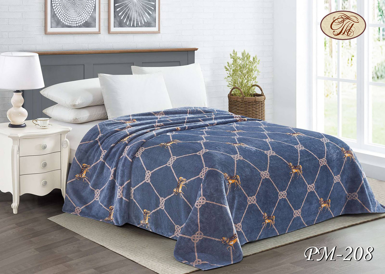 Плед з флісу Коники на синьому (160х210), фото 1