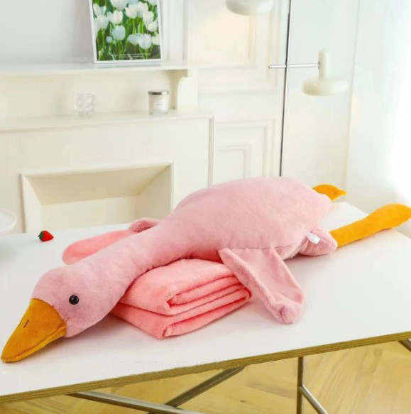 Плед — м'яка іграшка 3 в 1 (Гуска рожева) 90 см, фото 1