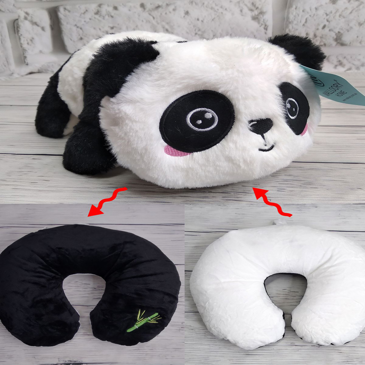 М'яка іграшка з подушкою для подорожей усередині Malloory Home Панда 30 см, фото 1