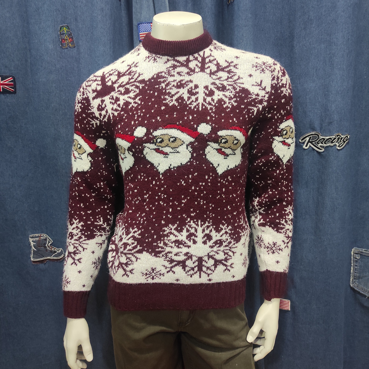 Светр чоловічий новорічний джемпер теплий шерсть бордовий, фото 1