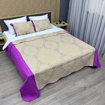 Покривало 220x220 (+-10см) стьобане з наволочками Expo Trade, бежевий з лавандовим (85-164)