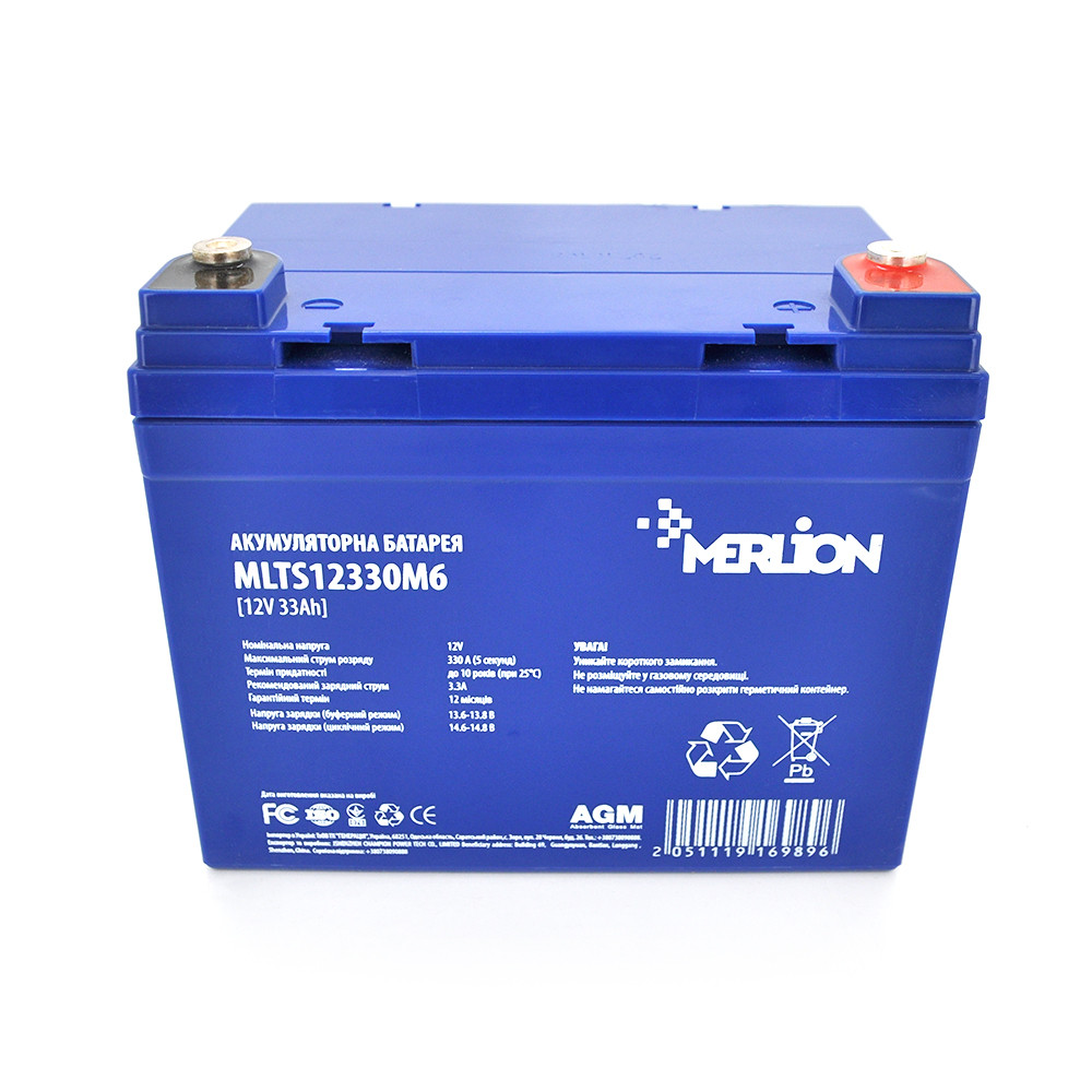 Акумуляторна батарея MERLION EURO AGM MLTS12330M6 12 V 33 Ah ( 195 x 130 x 155 (165)) Blue Q1