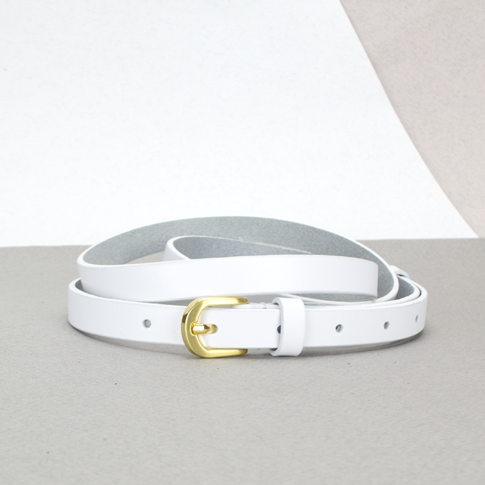 Ремінь шкіряний жіночий вузький білий HC-1562 (130 см), фото 1