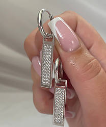 Срібні прямокутні сережки з усипкою цирконію "Moulin Rouge"