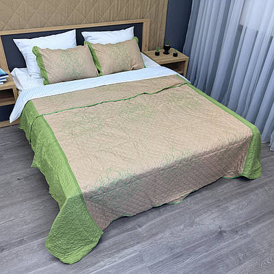 Покривало 220x220 (+-10см.) стьобане з наволочками Expo Trade ромб, бежевий з салатовим (85-162)