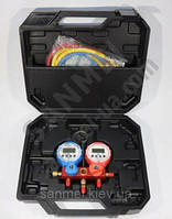 Манометричний колектор електронний KQF-338A 2-х вентильний з шлангами 3x90см для фреонів R12, R22, R134а