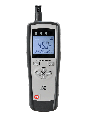 Мультигазовий детектор, термогігрометр (O2, CO, CO2, RH, Temp) CEM GD-3803, фото 1