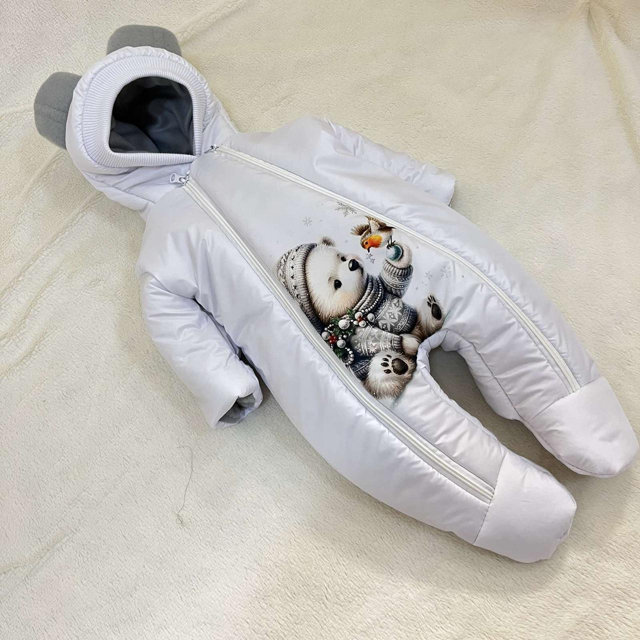 Комбінезон 56-62 розмір для новонароджених, принт Ведмедик з пташеням, фото 1