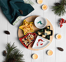 Набір піал із дощечкою на бамбуковій підставці "Різдячий вечір", 25 см.
