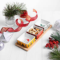 Набір піал із дощечкою на бамбуковій підставці "Прозднічна магія", 28,5х10 см.