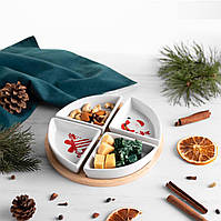 Набір піал на бамбуковій підставці "Творячий Санта", 21,5 см.