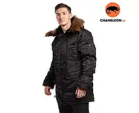 Чорна зимова куртка Аляска N-3B Black чоловіча подовжена тм Chameleon