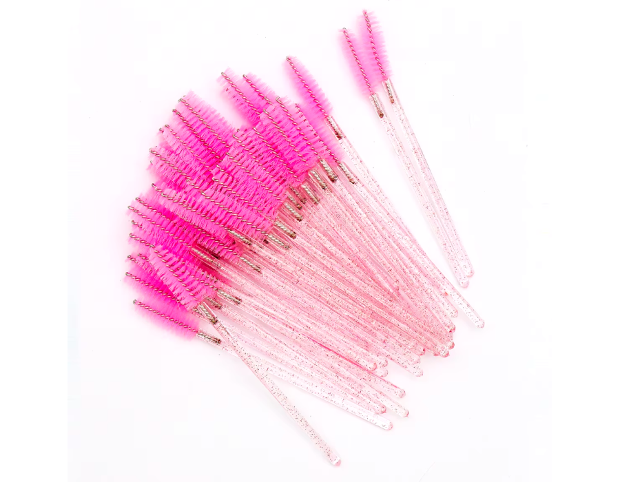 Щіточки для брів і вій з блистками, 50 шт світло рожеві