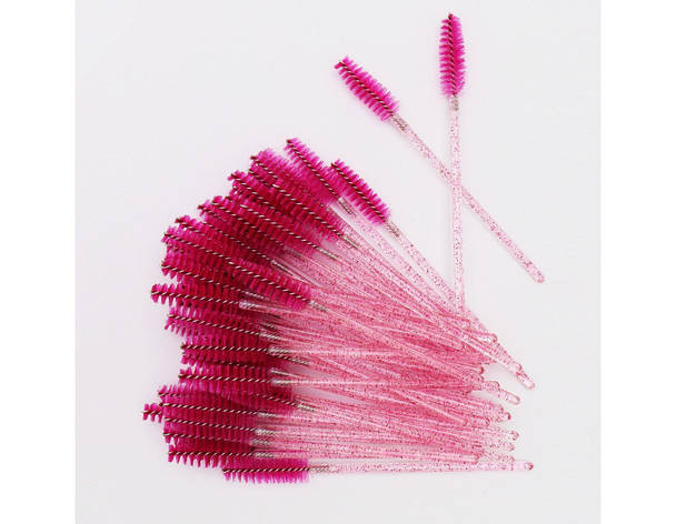 Щіточки для брів і вій з блистками, 50 шт рожеві, фото 1