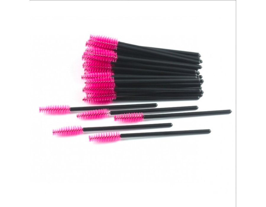 Щіточки для брів і вій, 50 шт чорно-рожеві