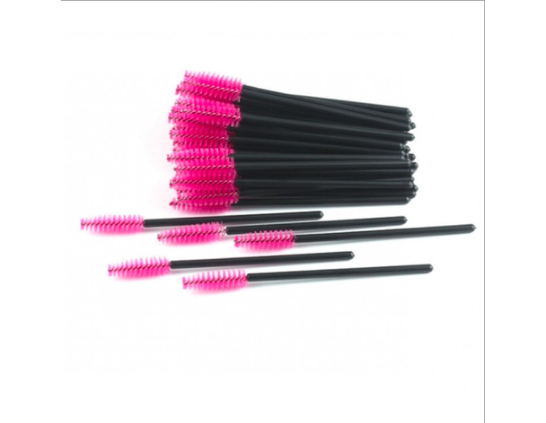 Щіточки для брів і вій, 50 шт чорно-рожеві, фото 1