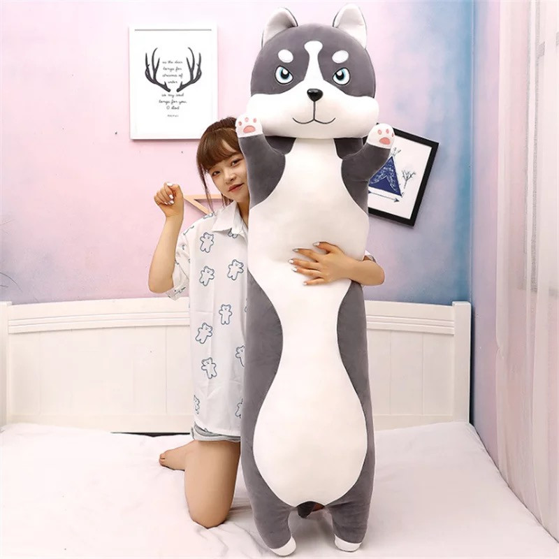 М'яка Іграшка Собака Хаскі Довга 85 см Подушка Обіймашка Сіра, фото 1