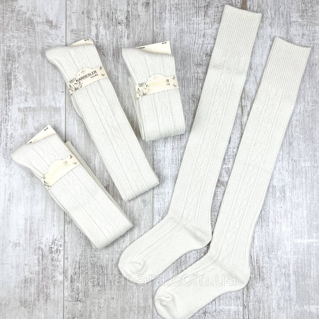 Гольфи вище коліна шерстяні жіночі молочного кольору Kardesler Туреччина, фото 1