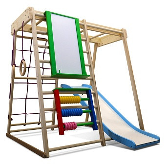 Спортивний дерев'яний комплекс «Крихітка-3 Еко Plus 7» з гіркою «Хвиля» ТМ "SportBaby" (121х117х103 см), фото 1