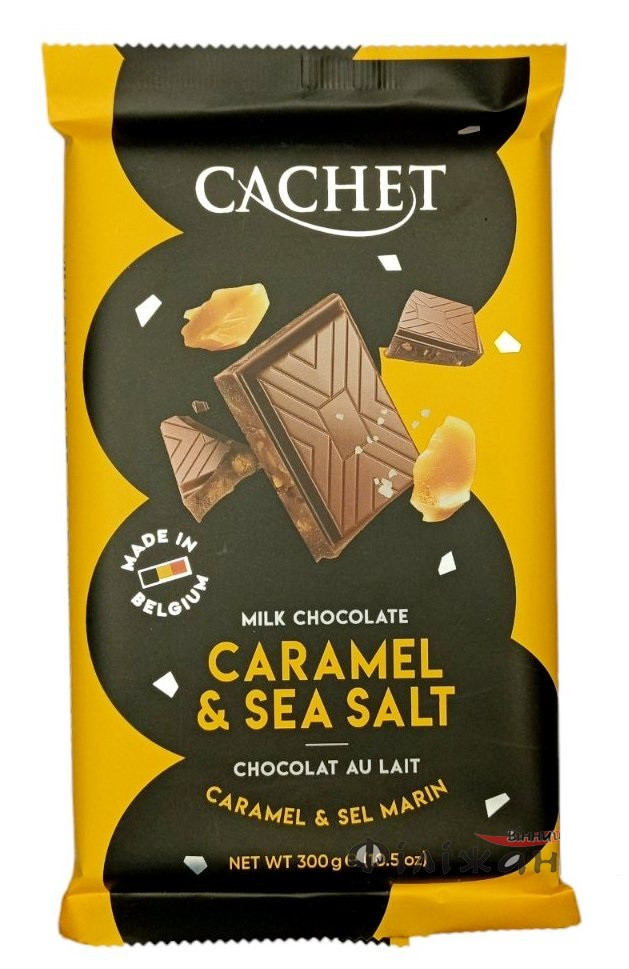 Шоколад CACHET (КАШЕТ) Молочний 32% Какао з Карамеллю і Морською Солю 300 г Бельгія (5 шт./1 уп), фото 1