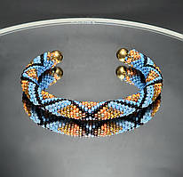 Браслет блакитний з бісеру з геометричним візерунком