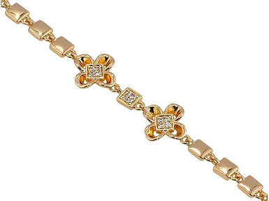 Браслет жіночий на руку Позолота 18K Дві квіточки довжина з дод. замком 16.5,18.5см х 3мм (162003) ТМ XUPING FG