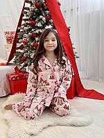 Святкова рожева дитяча піжама з гномами новорічна піжама для дівчинки на ґудзиках