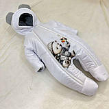 Зимовий комбінезон + спальник для новонароджених, білий із сірим, принт ведмежатко, фото 3