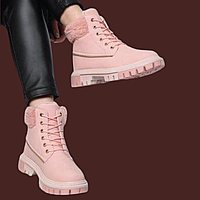 Жіночі черевики зимові (рожеві) молодіжні грубі