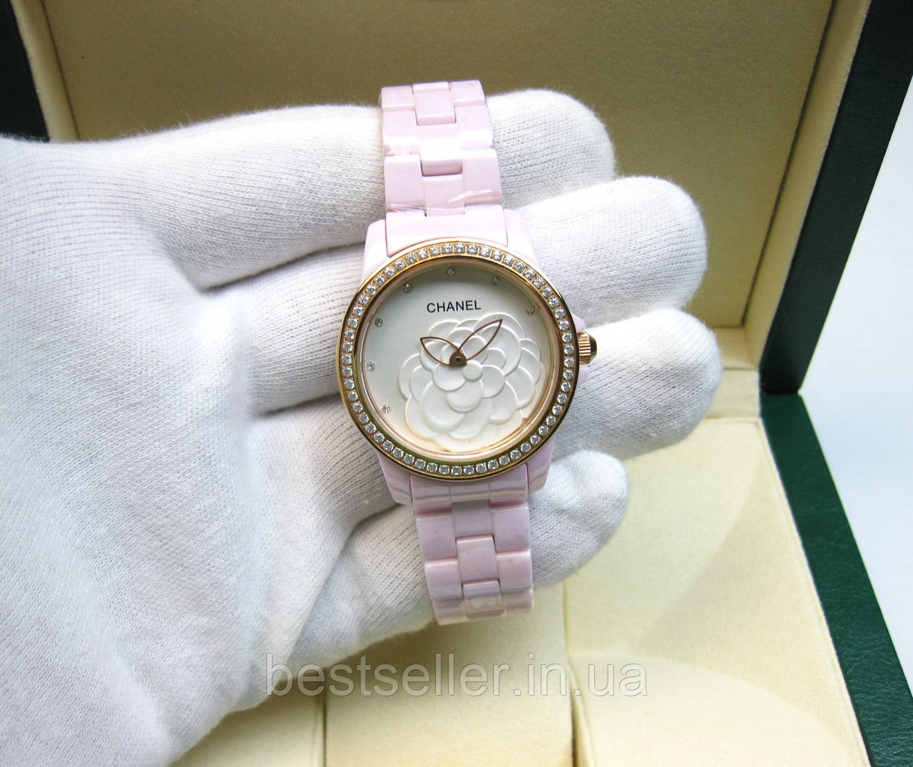 CHANEL CERAMICA 36MM PINK WHITE GOLD QUARTZ JAPAN. Premium якість ААА.