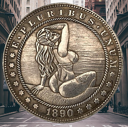 Монета сувенірна долар США 1890 р "Дівчинка сидить на березі", Колекція Хобо монет моргана