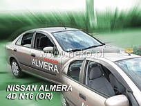 Дефлектори вікон (вітровики) Nissan Almera N16 2000-2006 4D (кліющ-ся, кт — 2 шт.) (Heko)