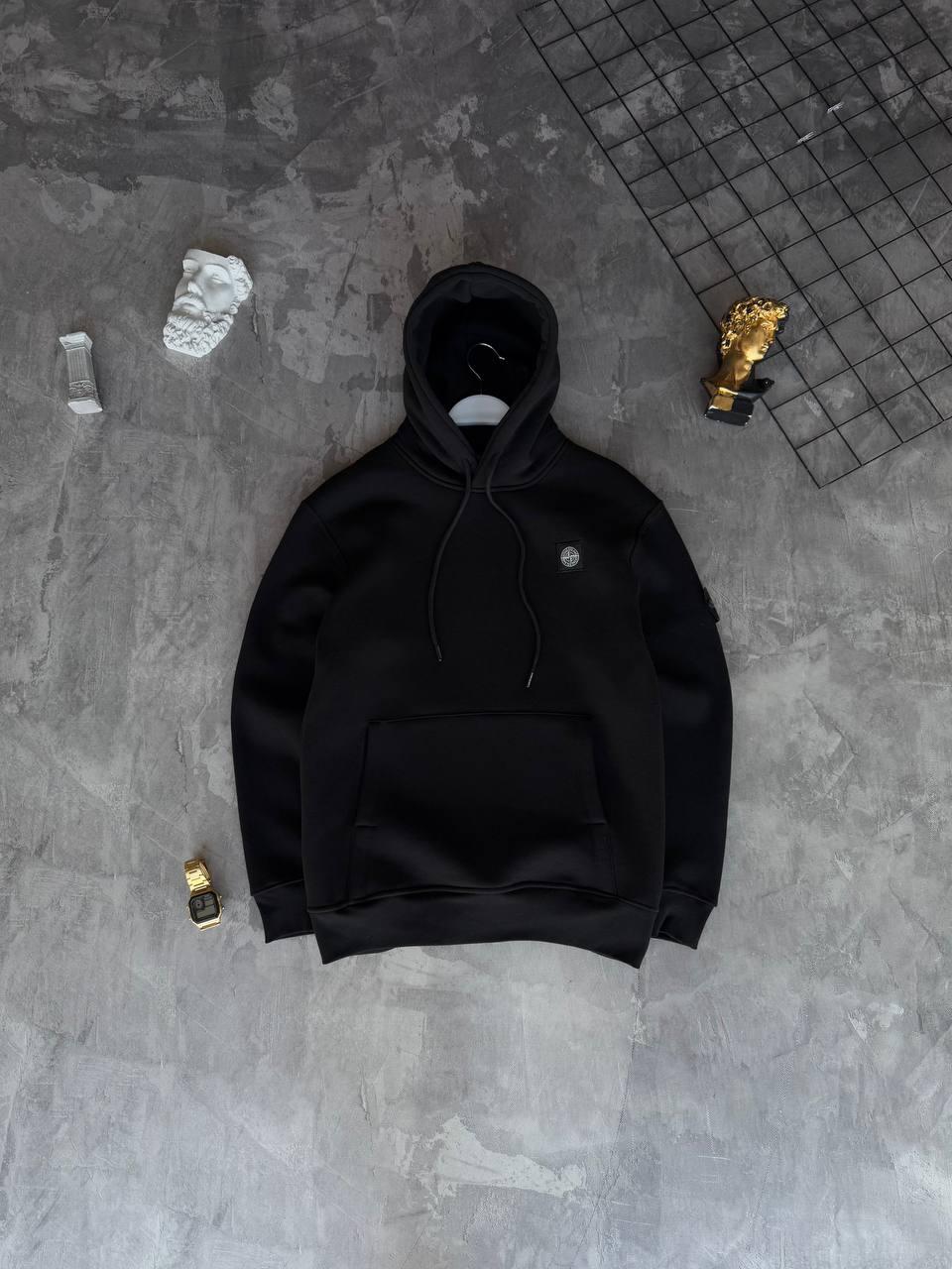 Чоловіча кофта худі STONE ISLAND M2180 чорна, фото 1
