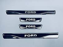 Накладки на пороги Ford Kuga 1 2008-2012 (хром-карбон) TAN24