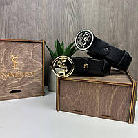 Кожаный Женский Пояс Поясной И Сен Лоран Брендовый Из Натуральной Кожи Черный Yves Saint Laurent DBUY Шкіряний