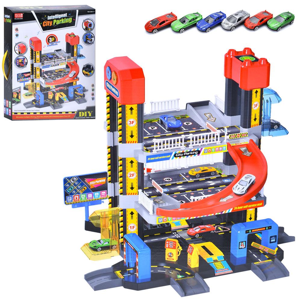 Гараж A333-238A (8шт) 57-58-в47см, ліфт, звук, світло, машинки, на бат-ці, в кор-ці, 41,5-54-14см, фото 1